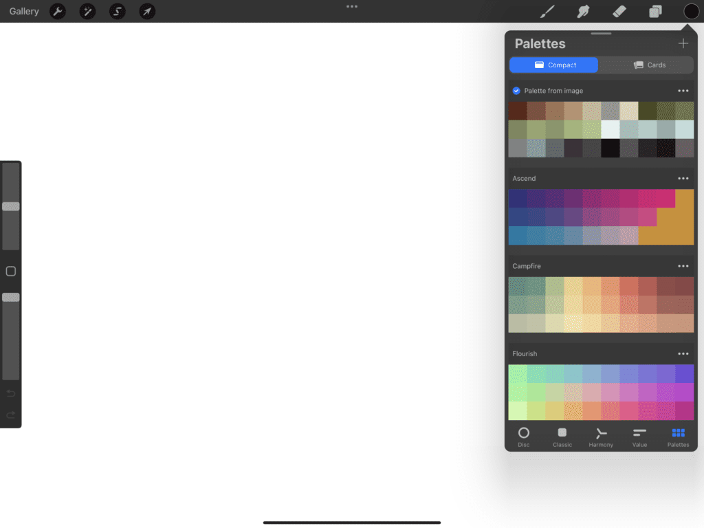 How to use color palette feature procreate