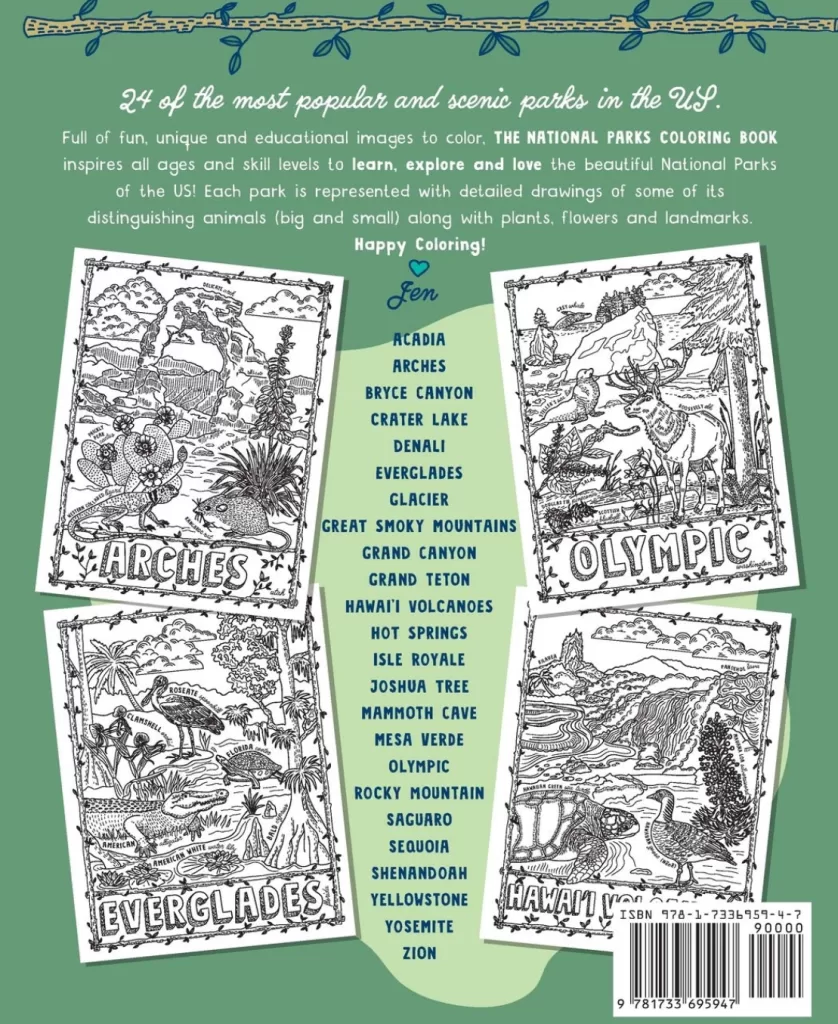 National parks coloring book